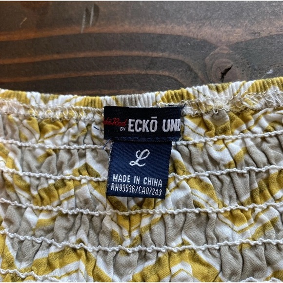 VTG Y2K Ecko Red UNLTD Dress L Halter Tank Tan Mustard Boho Beachy Babydoll Mini - Picture 11 of 15